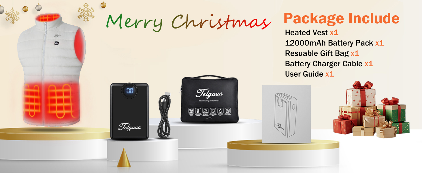 Електрична гріюча жилетка для чоловіків Telguua з Powerbank 12000mAh, 3 температурні режими, 4 зони обігріву, USB-живлення, для катання на лижах та роботи на вулиці (L, Біла)
