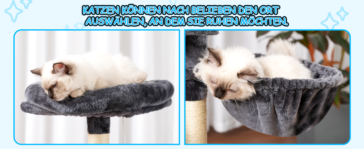 Котячий будиночок Hey-brother Kratzbaum 108 см, багатоярусний котячий комплекс з когтеточками, рампою, кошиком, будиночком та іграшкою-помпоном (димно-сірий), MPJ007SW