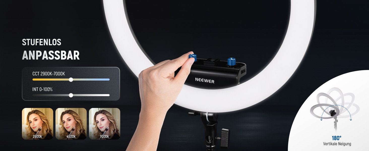 NEEWER Комплект кільцевого світла для фото та відео: 48 см, 52 Вт, регульоване LED світло, штатив, Bluetooth, для смартфона, YouTube, селфі (RP18B Pro)