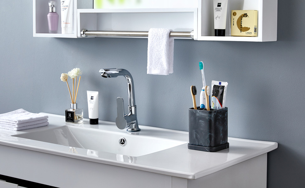 Тримач для зубних щіток ZCCZ для ванної кімнати - керамічний, квадратний, для електричної зубної щітки, білий, під косметику та бритву