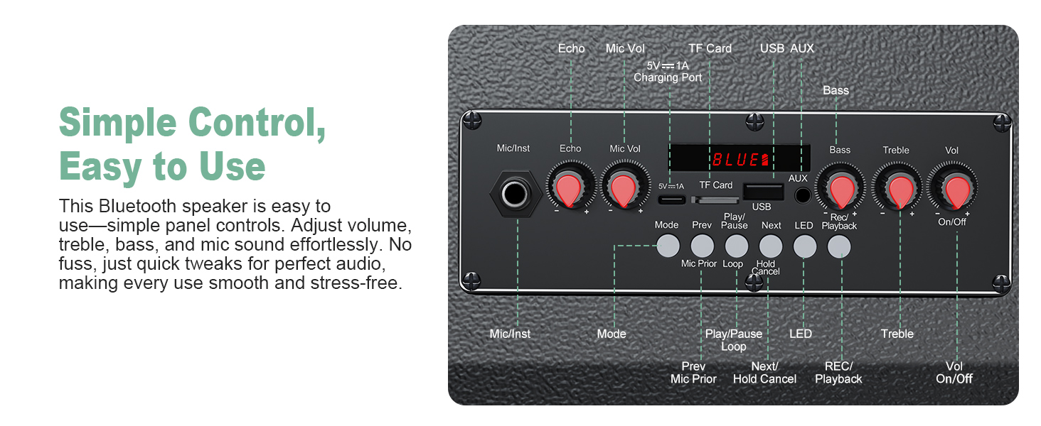 Bluetooth-портативна акустика для караоке з 2 мікрофонами, 11 динаміків, акумулятором 8800mAh, ручкою-тележкою та підсвічуванням. FM/AUX/USB/TF, регулювання басів та високих частот (A113)