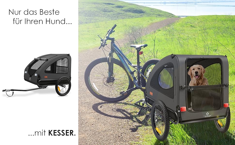 KESSER® Переноска для собак Боксер 2-в-1, велосипедна та прогулянкова, велика (250л), з прапорцем та сумкою, матеріал 600D Oxford Canvas, складана SmartSpace, до 45кг (антрацит/чорний)