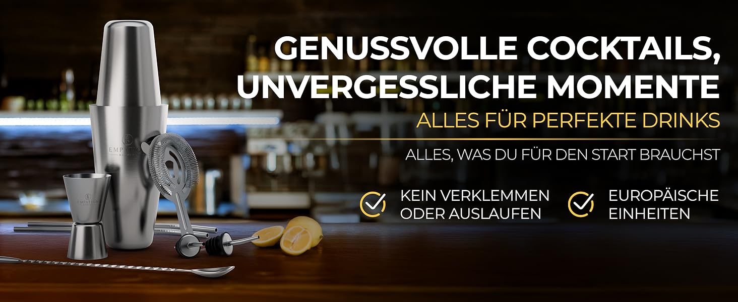 Набір для коктейлів EMPATION, 8 предметів: Boston Shaker з нержавіючої сталі 825 мл, мінімалістичний барний аксесуар, набір для початківців та професіоналів, ідеальний подарунок