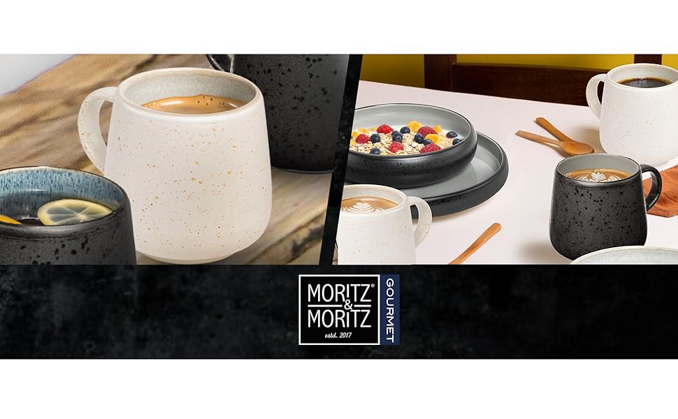 Набір чашок Moritz & Moritz SOLID UNI на 6 осіб, кремовий колір - сучасний набір з порцеляни, безпечний для мікрохвильової печі та посудомийної машини, для кави, чаю, гарячого шоколаду, капучино (6 чашок)