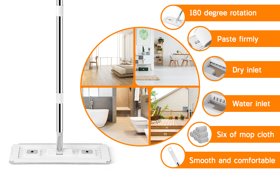 Набір для миття підлоги з відром GIOVARA: моп з відром, система віджиму, мікрофібра, 6 насадок, для всіх типів підлоги, білий