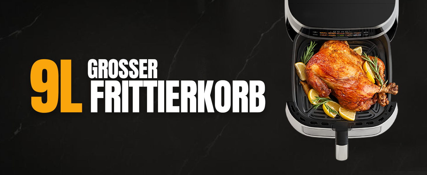 Фритюрниця повітряна HEINRICHS 9L XXL з LED-дисплеєм, 10-в-1, 1800W, без жиру, з таймером, сенсорне управління, для кухні
