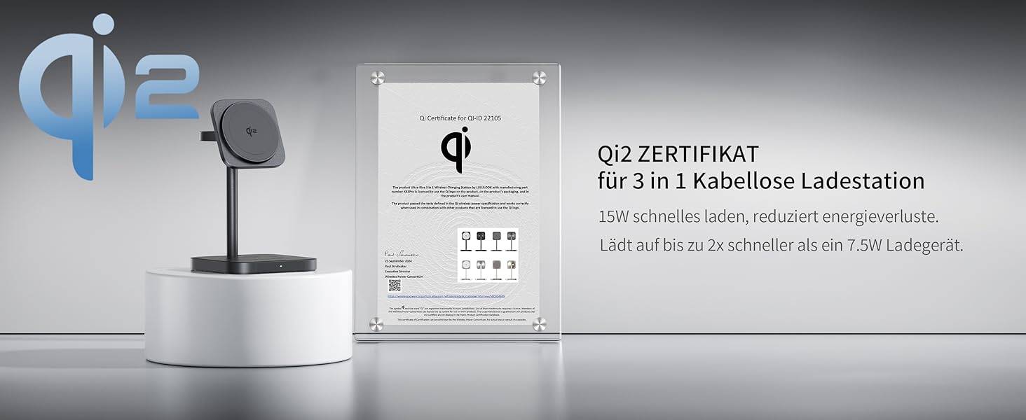 LULULOOK Qi2 Магсейф Зарядна Станція 3 в 1 з Алюмінію для Apple Watch та iPhone, 15W Швидка Зарядка (17 Pro Max/17 Pro/17 Air/17), 5W для Apple Watch Ultra, AirPods, Титан (Сірий)