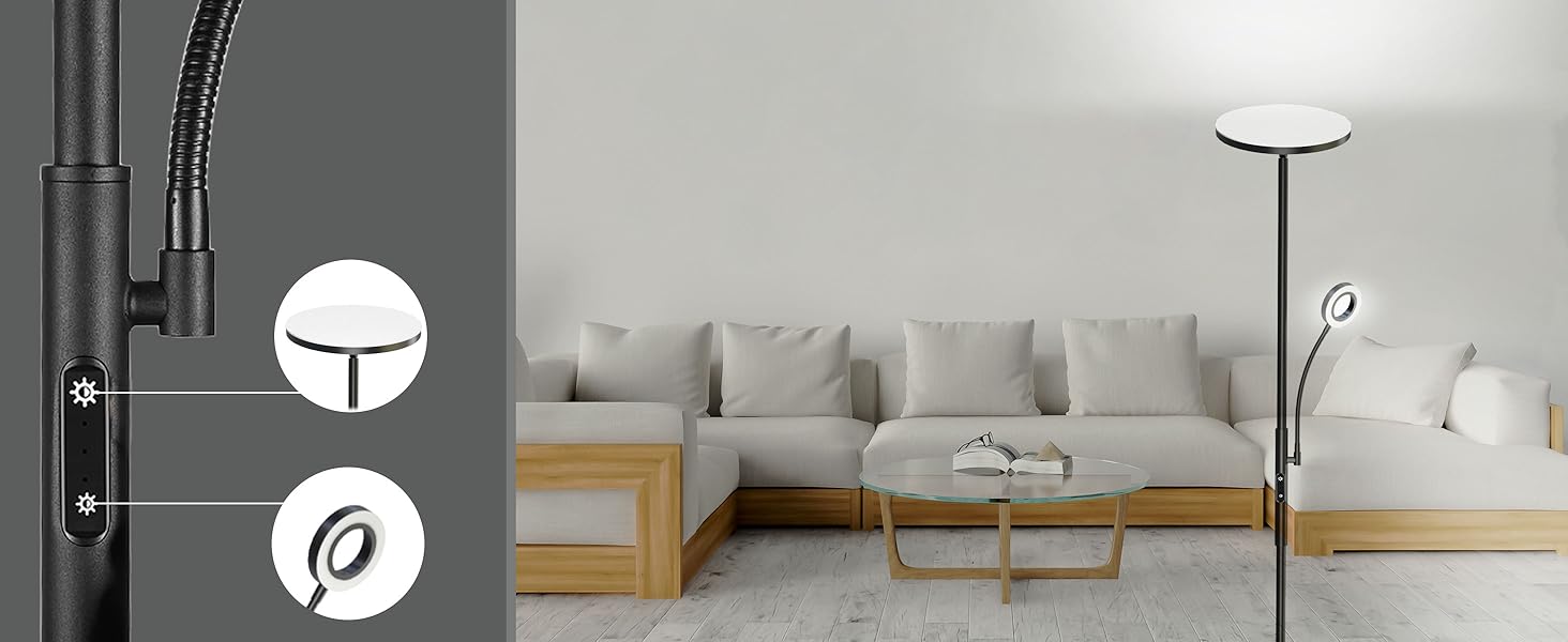 LED-стійка лампа Modlicht 35W з регулюванням яскравості, чорна, 4200LM з пультом ДУ та сенсорним керуванням, 3000-6000K, для вітальні, спальні, офісу