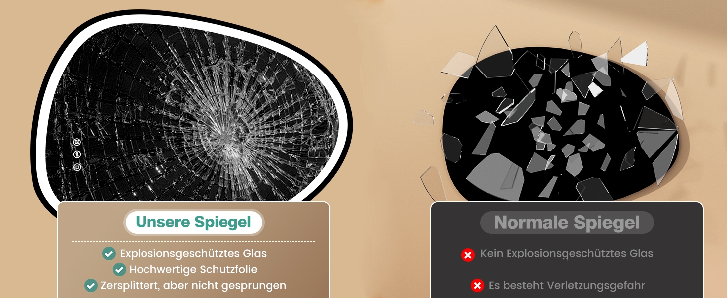 Дзеркало з підсвіткою, асиметричне LED, 75x55 см, з сенсорним вимикачем, антизапар, 3 кольори світла, регулювання яскравості, функція пам'яті, чорний (горизонтальне/вертикальне)