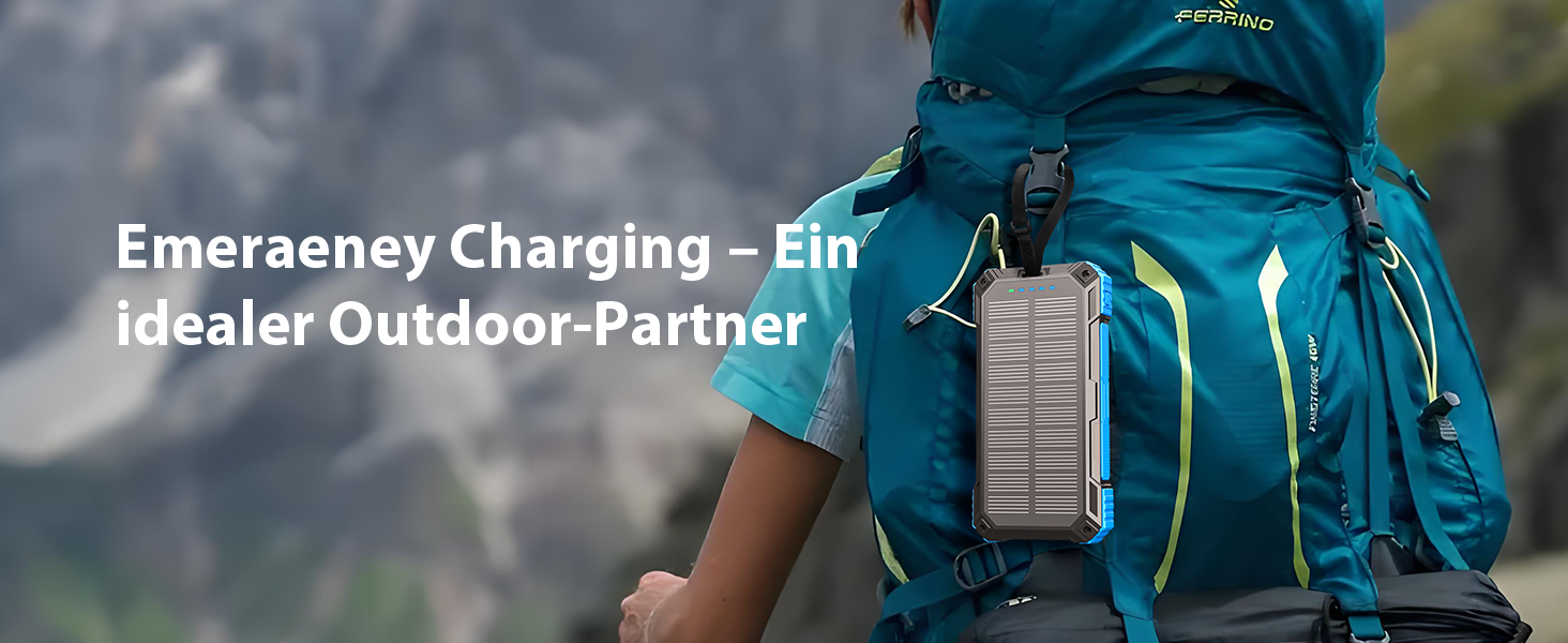 Сонячний павербанк 26800 mAh з 4 кабелями, USB-C, Qi, LED-ліхтарик, для телефонів, планшетів та кемпінгу