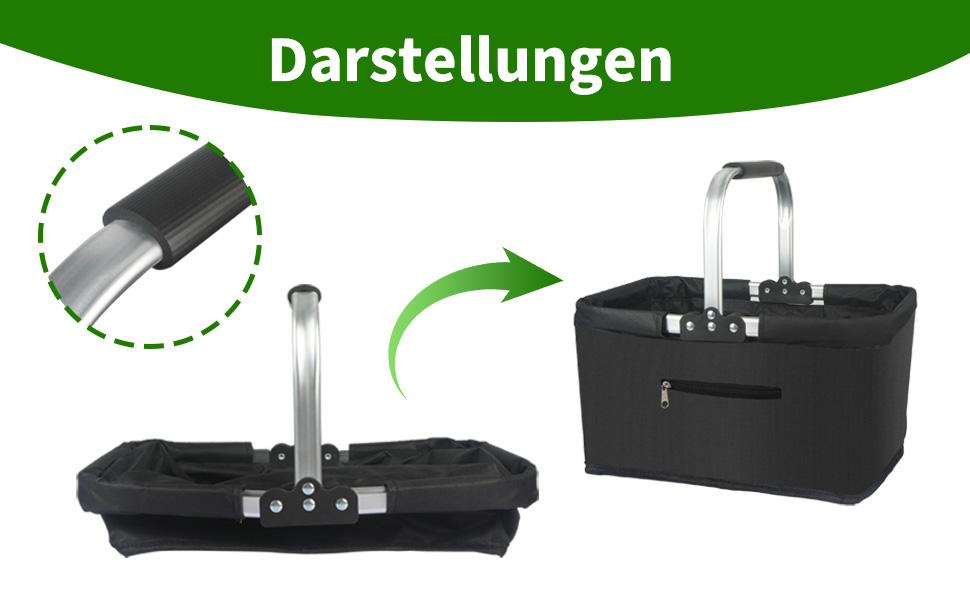 Складаний кошик для покупок 25L з міцними ручками та кишенею на блискавці, чорний