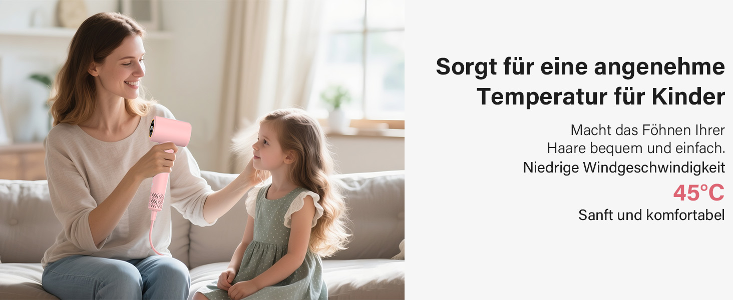 Фен з дифузором, 57dB, швидке сушіння, для подорожей та дому (рожевий)