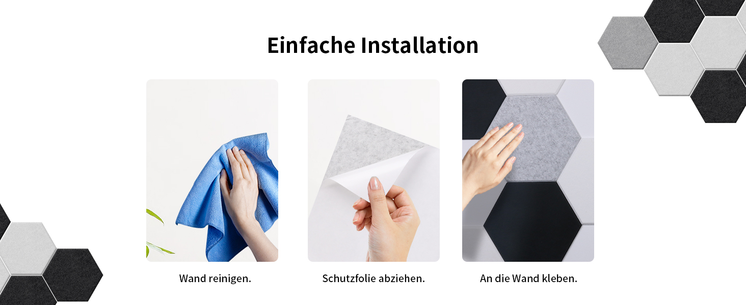 Акустичні гексагональні панелі для шумоізоляції самоклеючі, 24 шт (1.4м²), 230кг/м³, NRC 0.95, 100% поліестер, колір порцеляново-білий