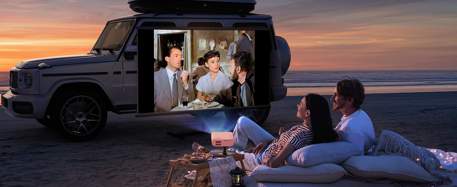 Портативний проєктор KSBABY Outdoor LED, міні проєктор для перегляду фільмів на вулиці, сумісний з HDMI, USB, ноутбуком, TV Stick, iOS та Android. Рожевий.