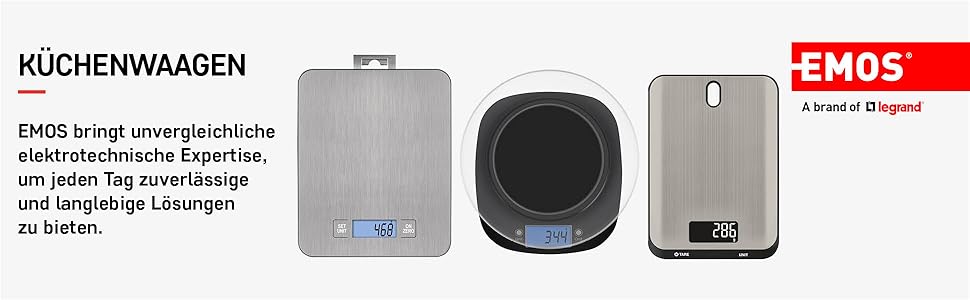 Кухонні ваги EMOS EV026 з нержавіючої сталі - 10 кг, точність 1 г, функція TARA, LCD-дисплей, g/kg/ml/oz/lb/tl, з батарейками
