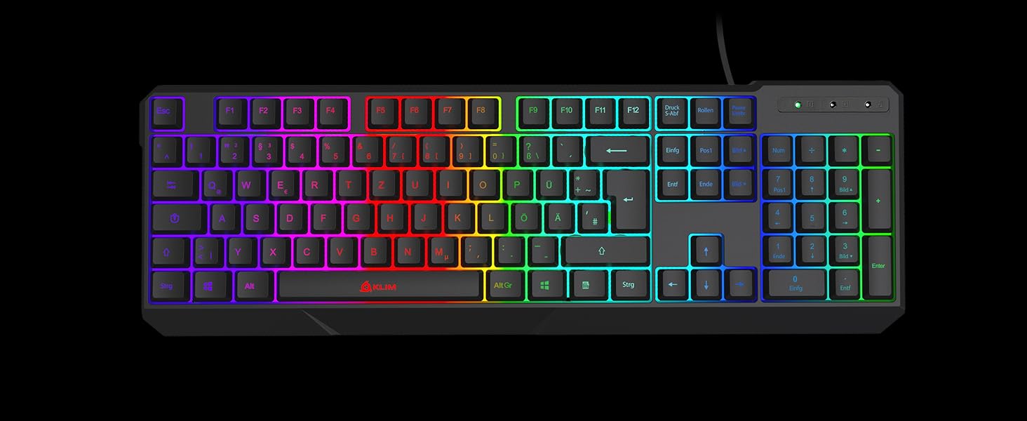 KLIM Chroma - ігрова клавіатура QWERTZ DE з підсвічуванням RGB, USB, водовідштовхувальна, ергономічна, для PC, Mac, PS5, PS4 - чорна