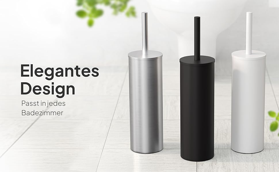 Торбінг Дизайн Туалетний Щітка з Нержавіючої Сталі - Якісна Щітка з Закритим Тримачем - Силіконова Щітка з Ефектом Лотоса - Сучасний Дизайн - Елегантні Кольори - Подовжений Рукоятка (Чорний Матовий Вугільний)