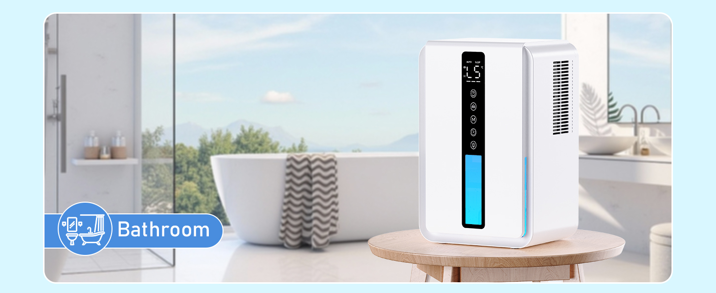 Електричний осушувач повітря 2500 мл з баком для води - Осушувач повітря електричний з трьома швидкостями + два режими, таймер 48H, авто-стоп & анти-заморожування, для спальні та ванної кімнати