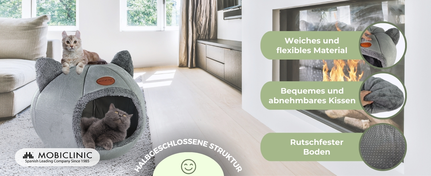 Кішечка Мобіклінік®: зручне ліжко-гніздо для котів, легко прати, знімний коврик, 25D піна, сучасний дизайн