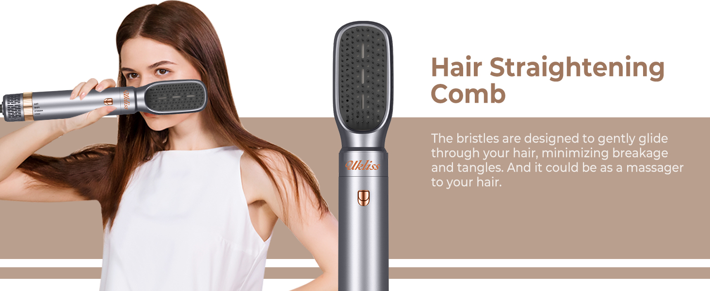 UKLISS Airstyler Pro 7-в-1: професійний фен-щітка з іонізацією, 1400 Вт, для укладання, створення локонів та випрямлення волосся (сірий)