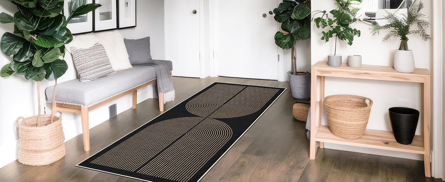 Килимок-лаунфер для підлоги 80x200 см з джуту, чорний/натуральний, для кухні, коридору, спальні, балкону