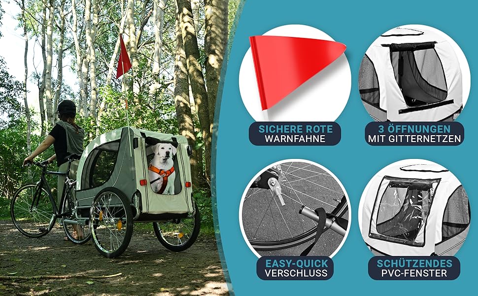 2-в-1: велосипедний причіп та візок для собак - для малих та великих собак до 40 кг. З безпечним ременем, відбивачами, дощем та прапором.