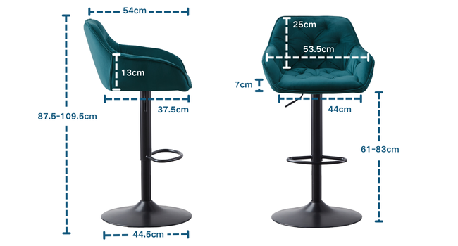 JaHECOME Adjustable Velvet Bar Stools (Set of 2) - Backrest, Kitchen Counter Height, Teal