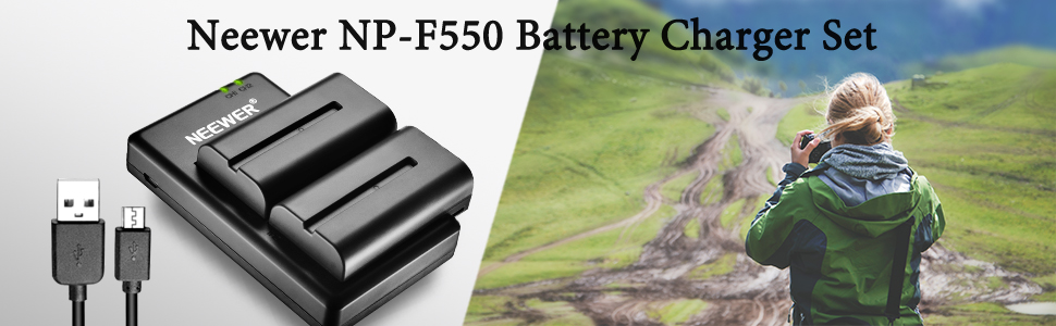 Набір акумуляторів NEEWER NP-F550 та зарядний пристрій (сумісний з Sony NP-F970, F750, F770 та ін.) + LED-ліхтар/монітор/камера Slider (2 шт., чорний)