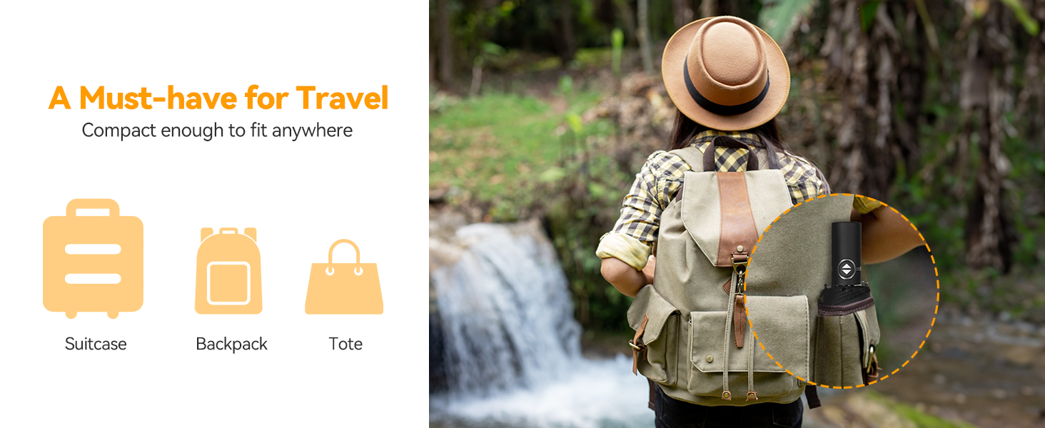 Чорний компактний парасолька TechRise: автоматичний, стійкий до вітру, великий, 10 спиць