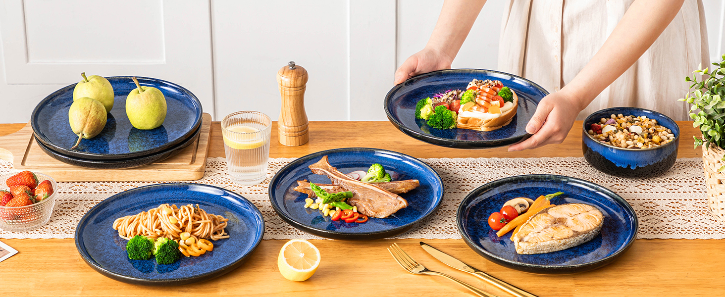 Vancasso Starry Blue 24-Piece Stoneware Dinnerware Set for 6 - Complete Tableware Set with Plates, Bowls