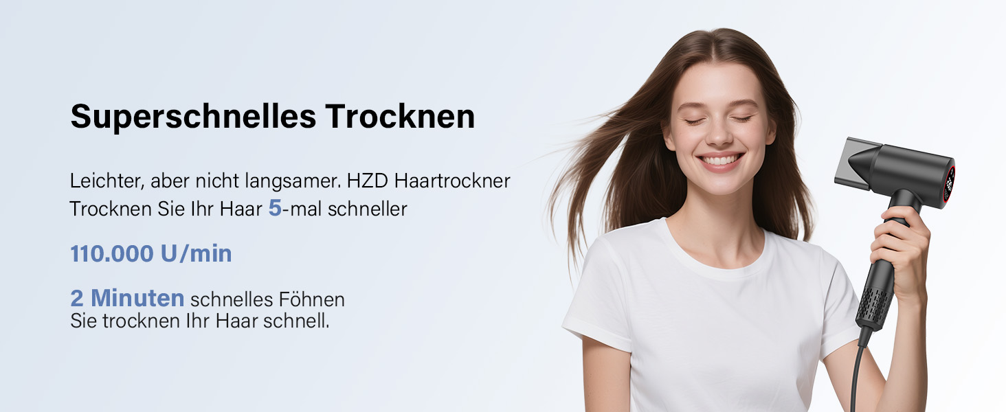 Фен з дифузором, 110000 об/хв безщітковий двигун, низький шум 57dB, для подорожей та дому, Dark Grey