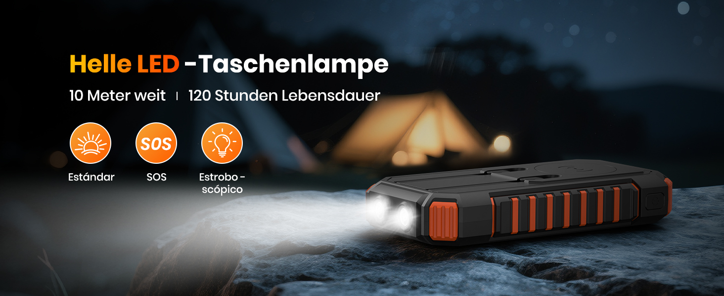 Сонячний Power Bank 27000mAh 15W з LED-ліхтариком та 5 виходами – зарядний пристрій для iPhone/Android (Orange)