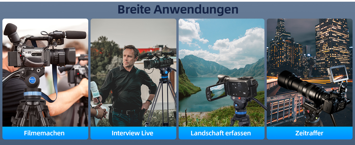 SIRUI AM-25S: Професійний штатив для відеозйомки з Fluid-головкою, 190 см, для камер, DSLR, відеокамер, максимальне навантаження 10 кг