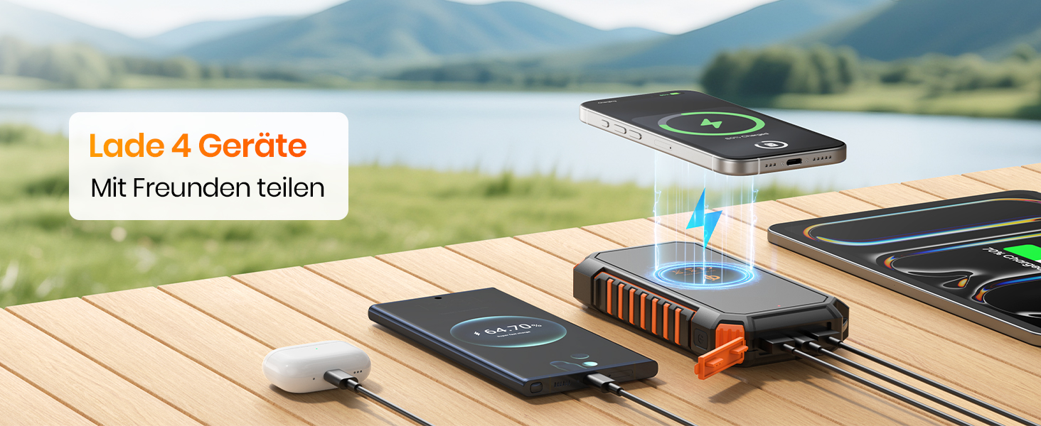 Портативний зарядний пристрій ADDTOP Solar – 26800mAh з сонячною панеллю, USB-C, 3.0A, 4 виходи для смартфонів та планшетів, ліхтар для кемпінгу та відпочинку на природі (Orange)