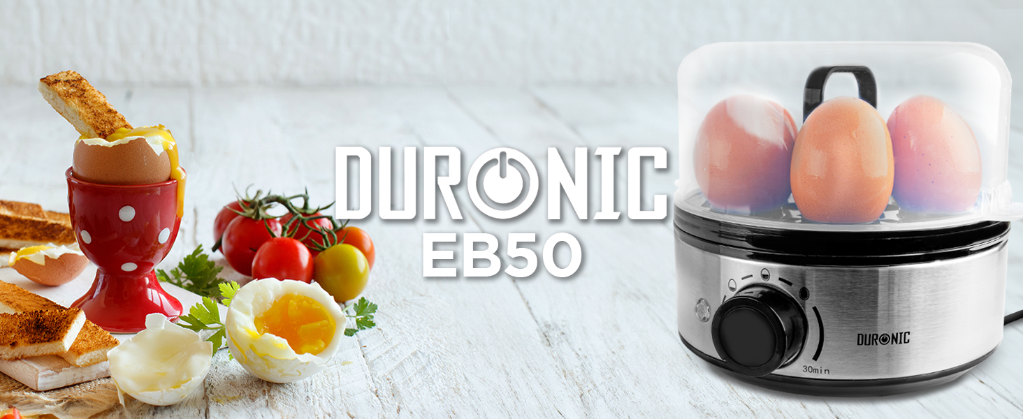 Електричний яйцеварка Duronic EB27 WE для 1-7 яєць з регулюванням ступеня готовності, таймером та захистом від перегріву, з мірним стаканчиком та знімачем яєць