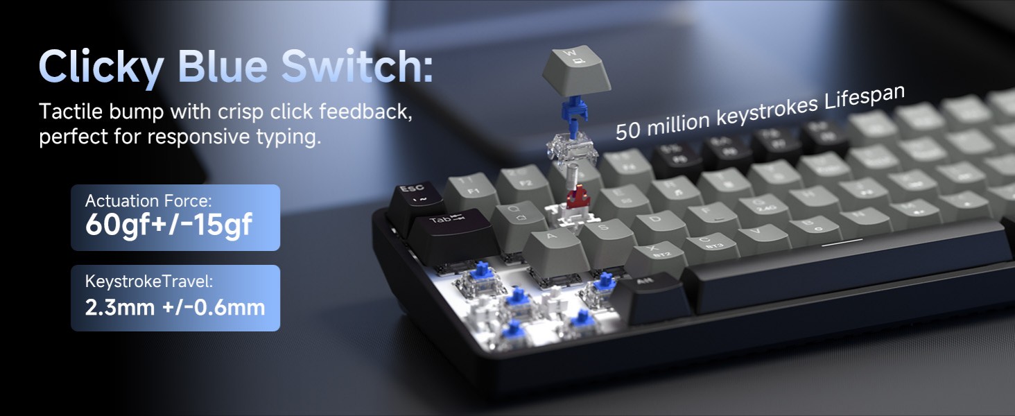 Dierya DK68 - Бездротова ігрова клавіатура з RGB підсвічуванням (68 клавіш, механічний, Linear Red Switch, QWERTY, Bluetooth/2.4GHz/USB-C)