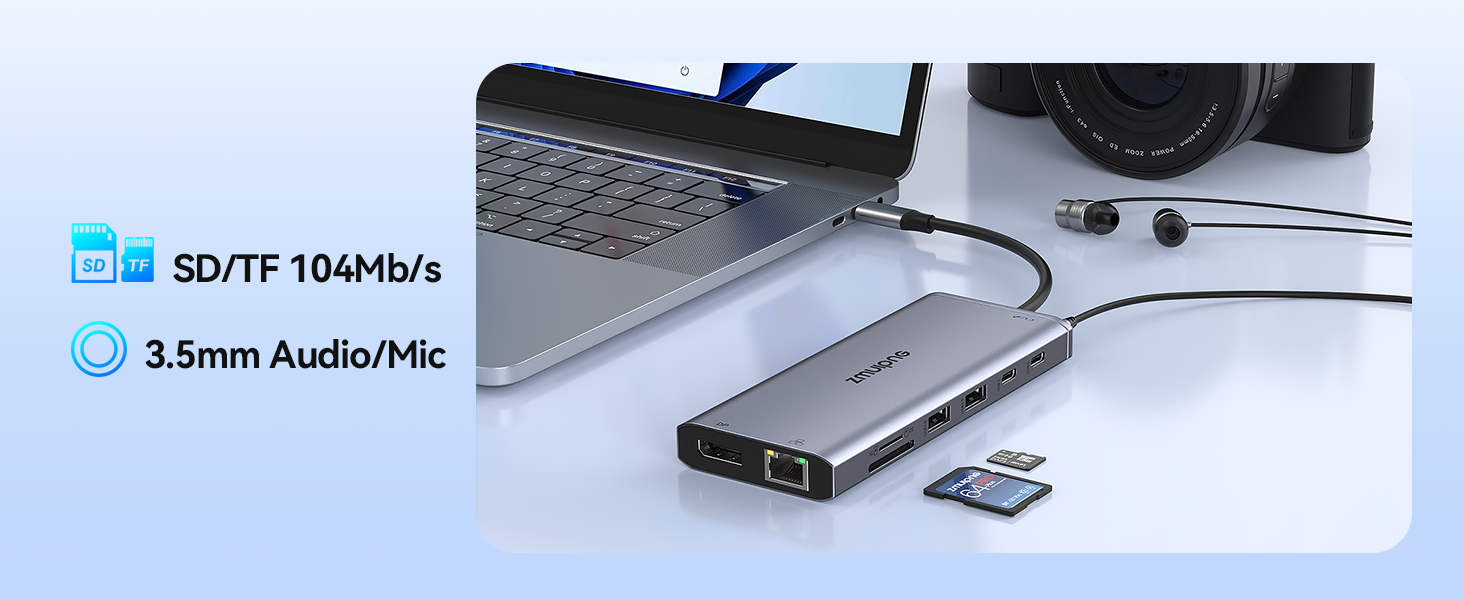 Док-станція USB-C для ноутбука 14-в-1: 2xHDMI 4K, DP, Ethernet, 4xUSB, 100W PD, SD/TF, Audio/Mic. Підтримка Dell, HP, Lenovo та інших ноутбуків.