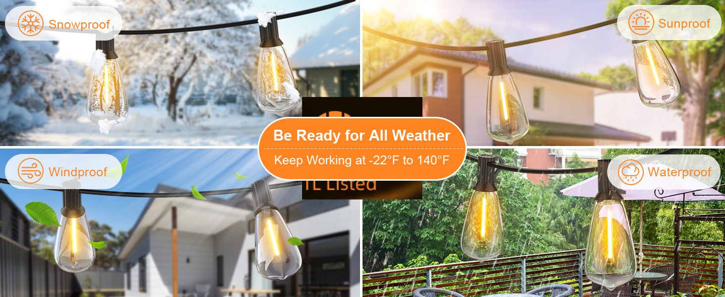 LED гірлянда GLUROO для вулиці, 7.6м, 12+1 лампочки G40, вологостійка, тепле світло, для саду, вечірок