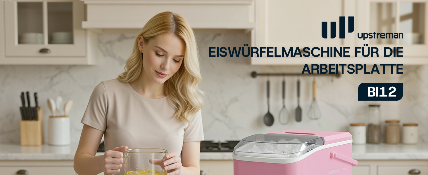 Машина для приготування льоду Upstreman BI12: рожева, автоматична очистка, для дому, кухні, офісу