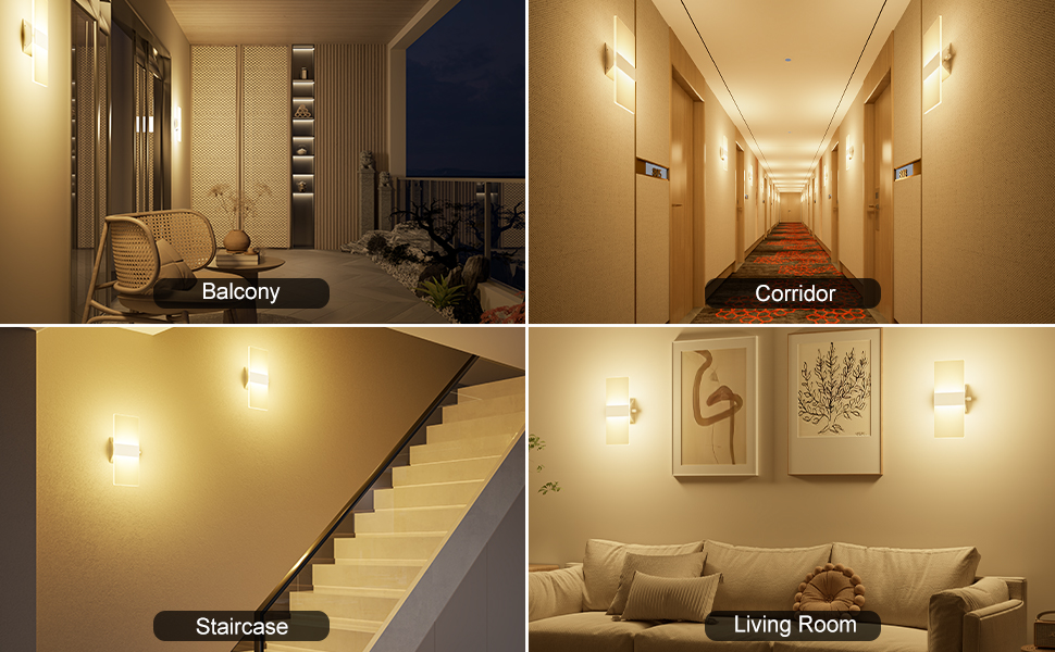 LED настінне освітлення ChangM 2 шт. 12W з вимикачем, диммер, акрил, тепле світло 2700K для дому, вітальні, спальні, сходи, коридору
