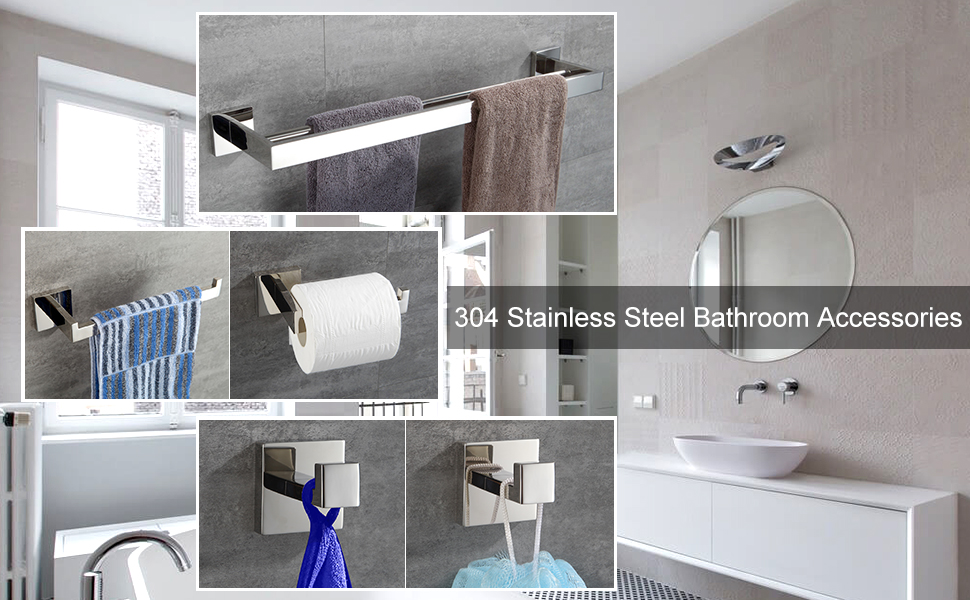 Turs Stainless Steel Toothbrush Holder Bath Drinking Glass Tumbler with Holder Wall Mount, Polished Surface, K7007P (Silver)
