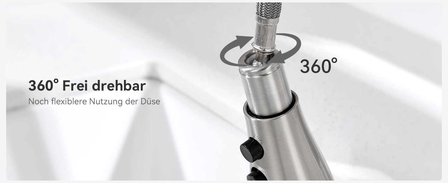 Кран кухонний CECIPA з 3 режимами, висувна лійка, поворотний на 360°, з високим виливом, нержавіюча сталь, з однією ручкою