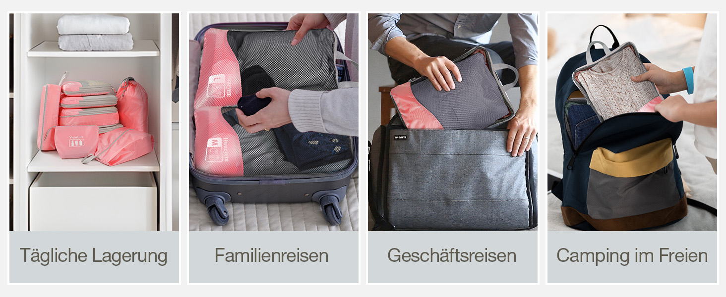 Набір кубиків-органайзерів для валізи VnioLife (8 шт.) - компресійні, для подорожей, блакитний/рожевий