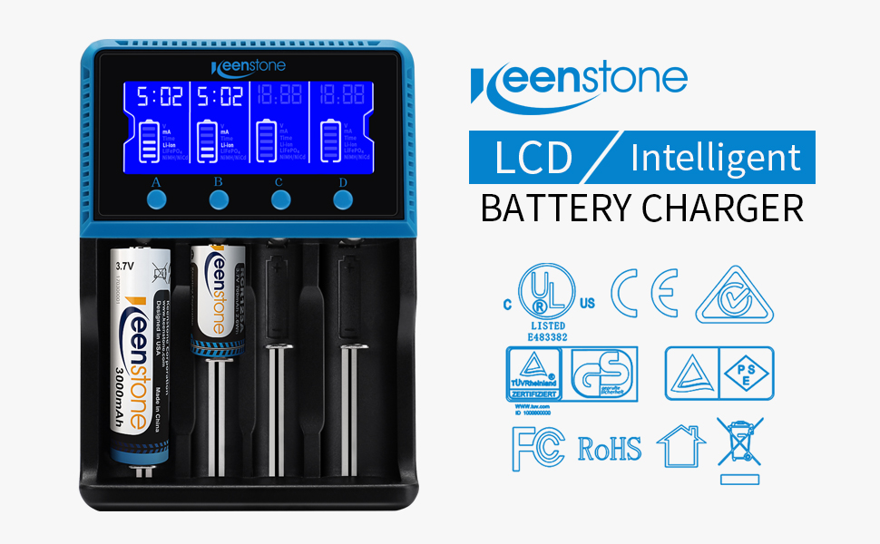 Зарядний пристрій Universal для акумуляторів 18650, LCD Smart, 4 слоти, Ni-MH/Ni-Cd AA/AAA, Li-Ion/LiFePO4/IMR 10440-26650