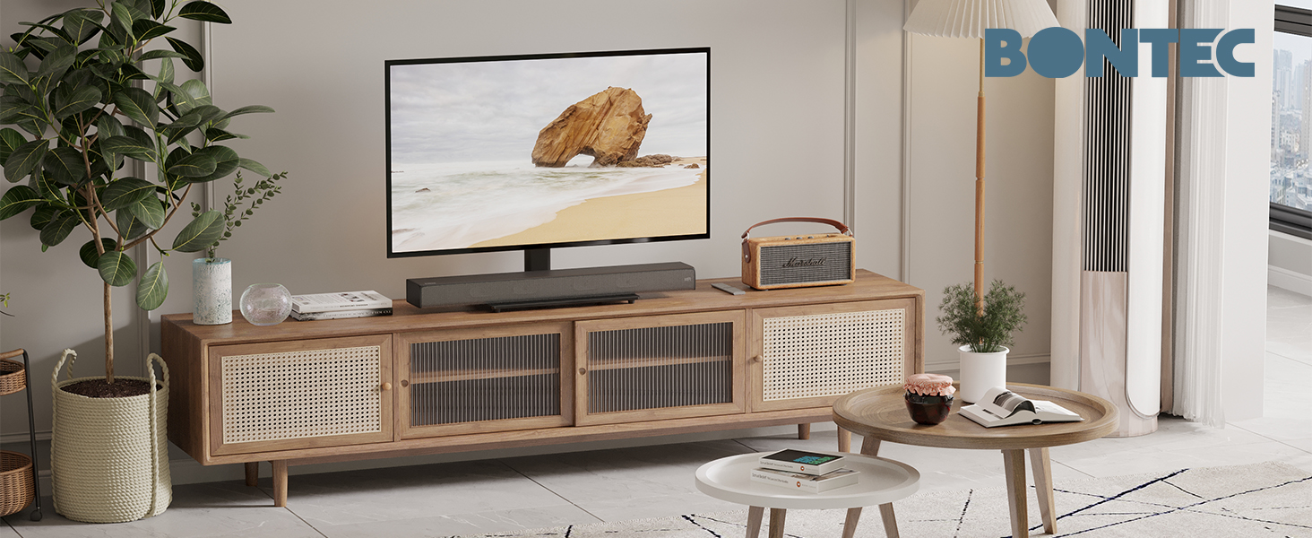 Підставка для телевізора Bontec, регульована по висоті, для LCD, LED, OLED (24-60 дюймів), VESA 400x400 мм, 45 кг, скло, кабелеуправління, чорний