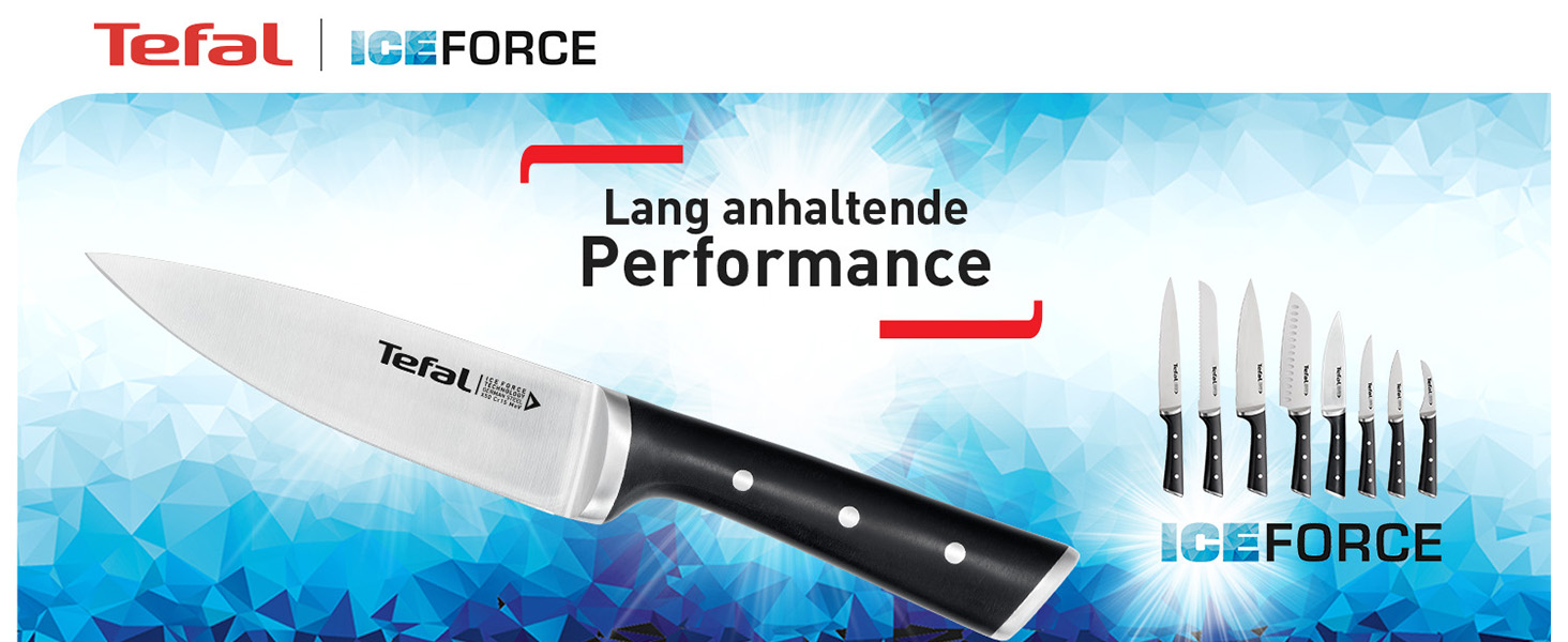 Набір ножів Tefal Ice Force (5 ножів) дерев'яний блок: ніж для хліба 20 см, шеф-ніж, ніж Сантоку 18 см, овочевий ніж 11 см, ніж для нарізки 9 см, нержавіюча сталь, коричнево-чорний, K232S5