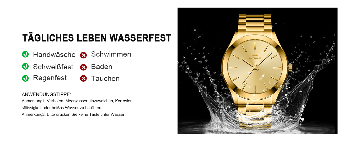 Годинник чоловічий LENQIN з нержавіючої сталі, аналоговий кварцовий годинник, водостійкий (30м), для бізнесу та повсякденного носіння, колір: золото