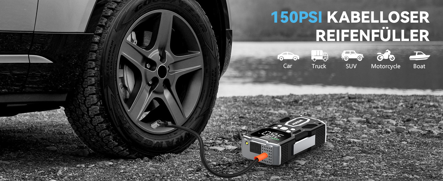 Powerbank Starthilfe 8000A для автомобіля з LED-ліхтариком та великим екраном (8000A, чорний)