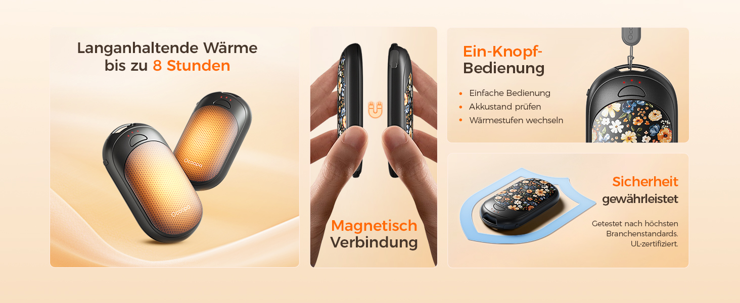 Електричні грілки для рук Ocoopa 2 шт. з магнітом, 5000mAh, 3 режими нагріву, компактні, чорні