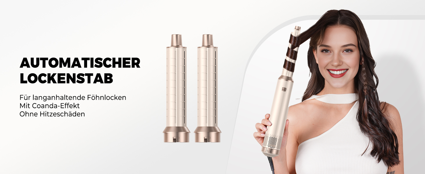 OKWRAP Haarstyler 5-в-1: Airbrush, фен, плойка, браш для волосся. Набір для укладки, випрямлення, створення об'єму та локонів. Золотий/Срібний колір